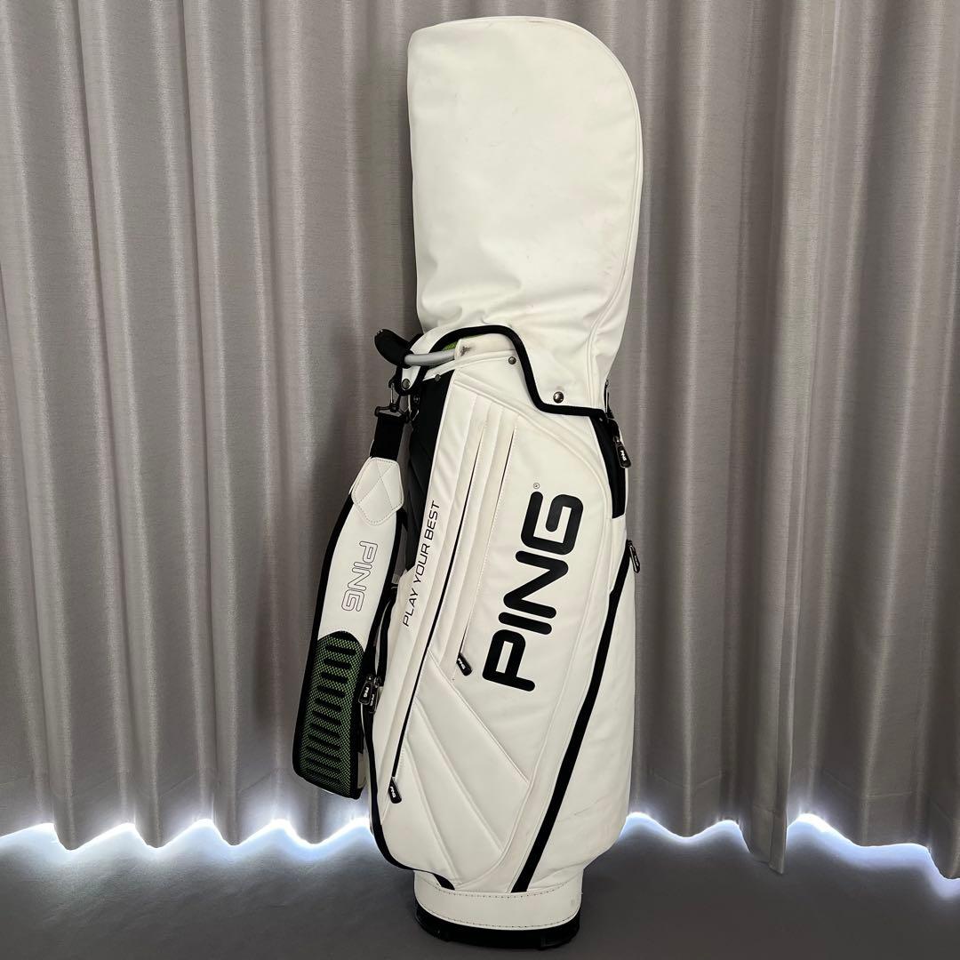 PING ピン　キャディバッグ ゴルフ　レザー　ホワイト　白　5分割　ロゴ