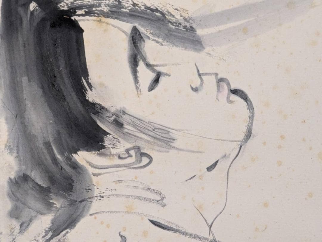 【真作】絵画　水墨画4号　女性横顔図　艶やかな墨彩美人画　和モダンアート　Z47