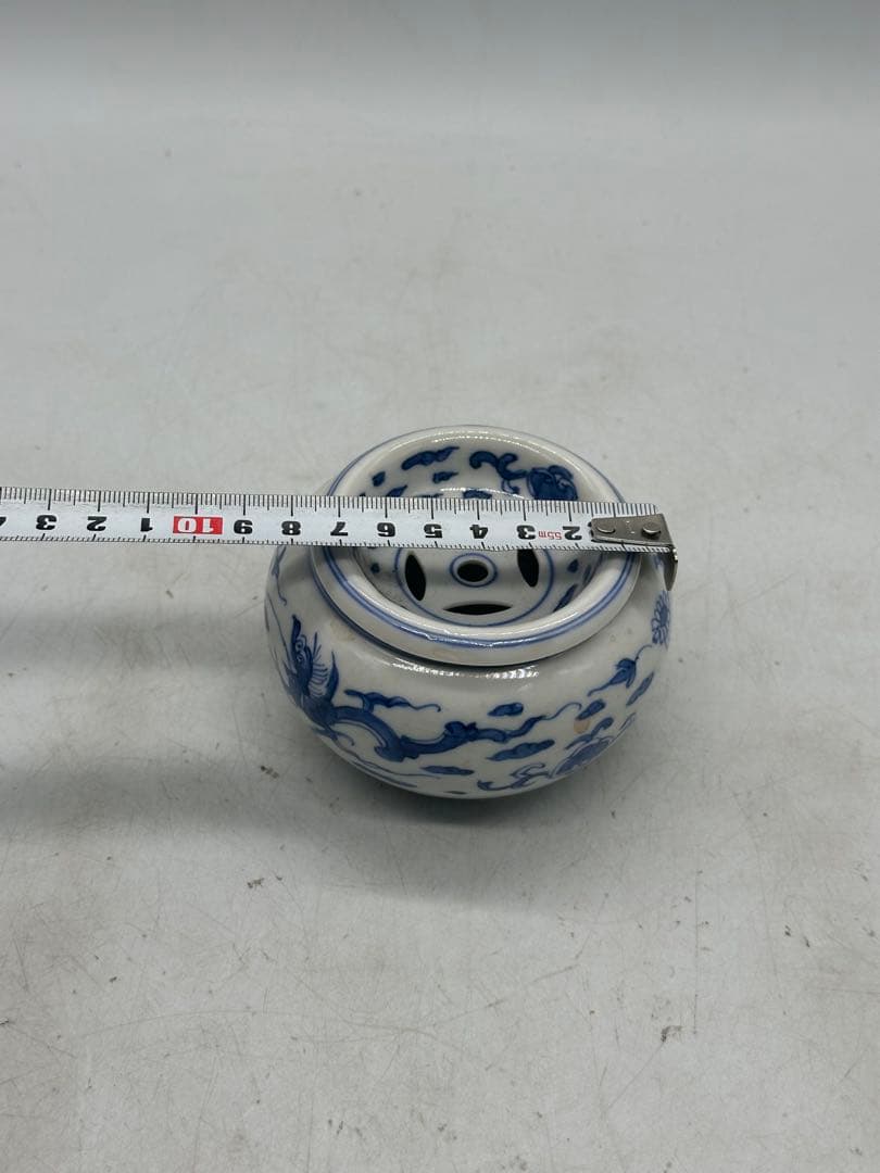NO.614 青花陶器 香炉 蓋付き