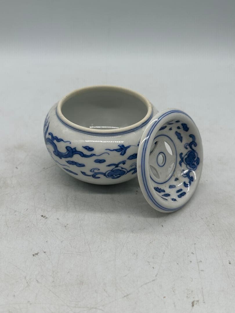 NO.614 青花陶器 香炉 蓋付き