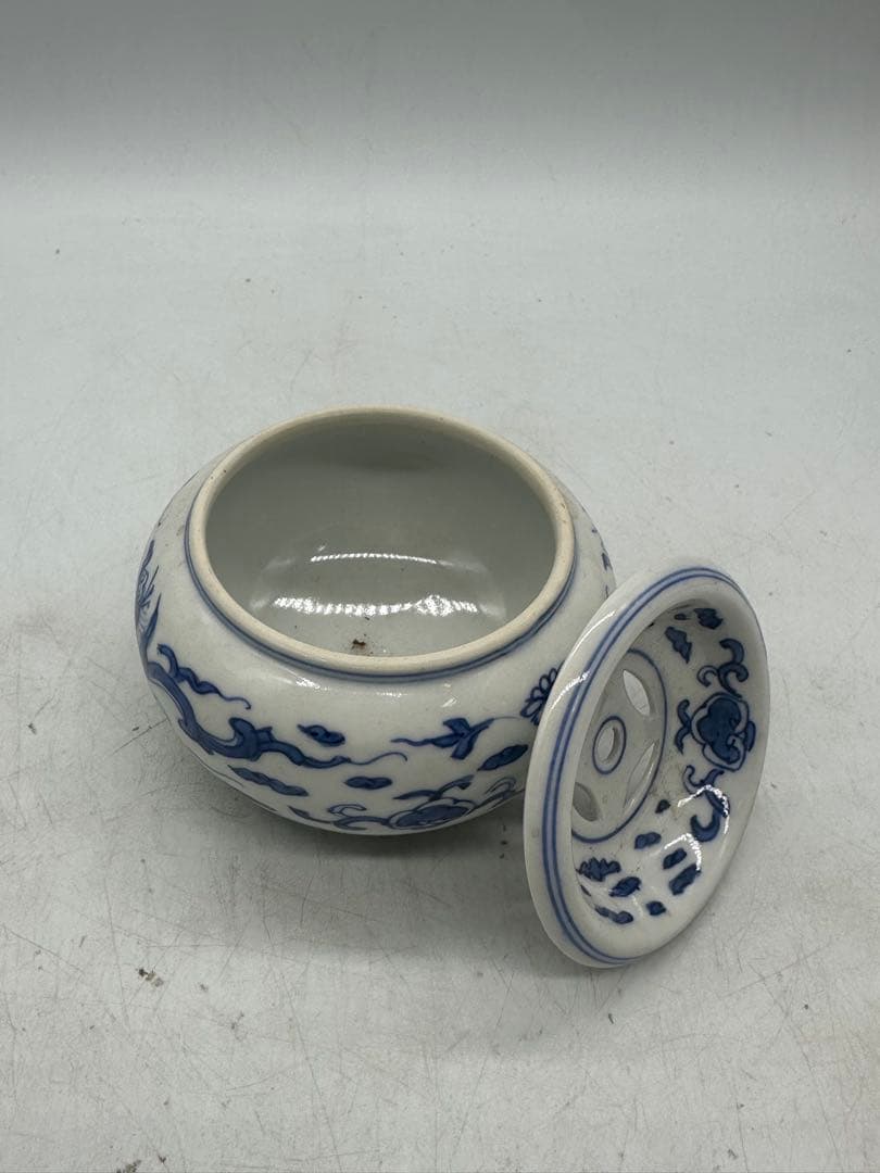NO.614 青花陶器 香炉 蓋付き