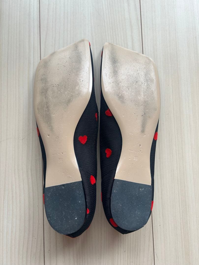 PIPICHIC ハート柄 スクエアトゥ フラットシューズ