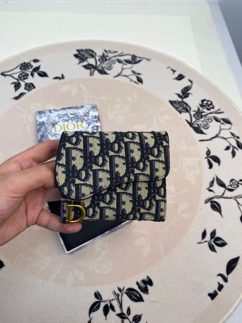 Dior 三つ折り財布 ネイビー ベージュ